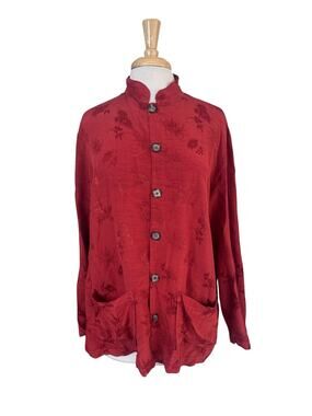 CP SHADES Pumpkin Orange Floral Print Long Sleeve Blouse Size Small Oversized
